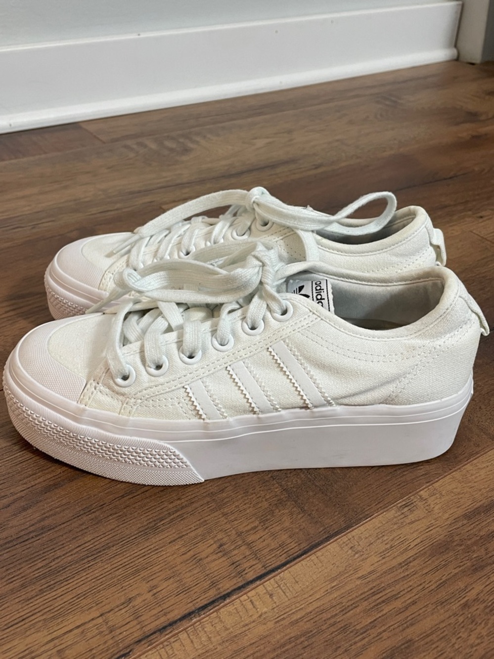 Adidas Nizza White Platform Canvas Sneakers Size 7